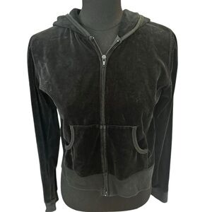 Zenana Outfitters Y2K Style Black Velour Hoodie Size Large